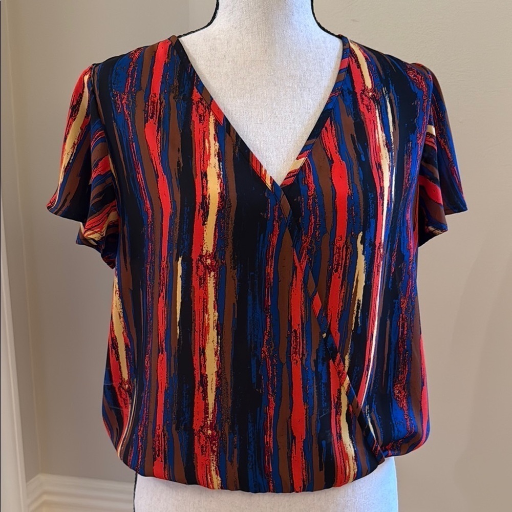 Evereve Allison Joy Multicolor Striped Women's Short Sleeve Blouse Top